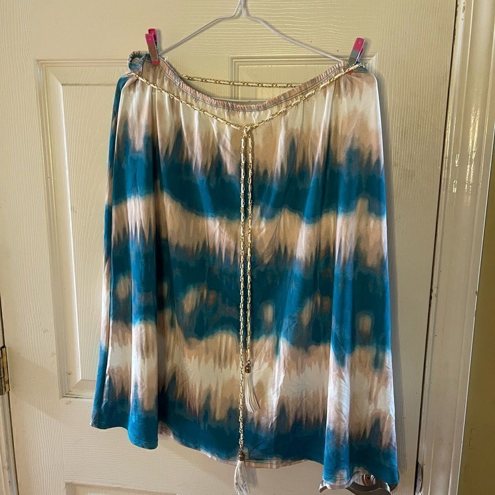 NWT Kaktusย stretch marble sea blues beige and tan color skirtโsizeโ3X